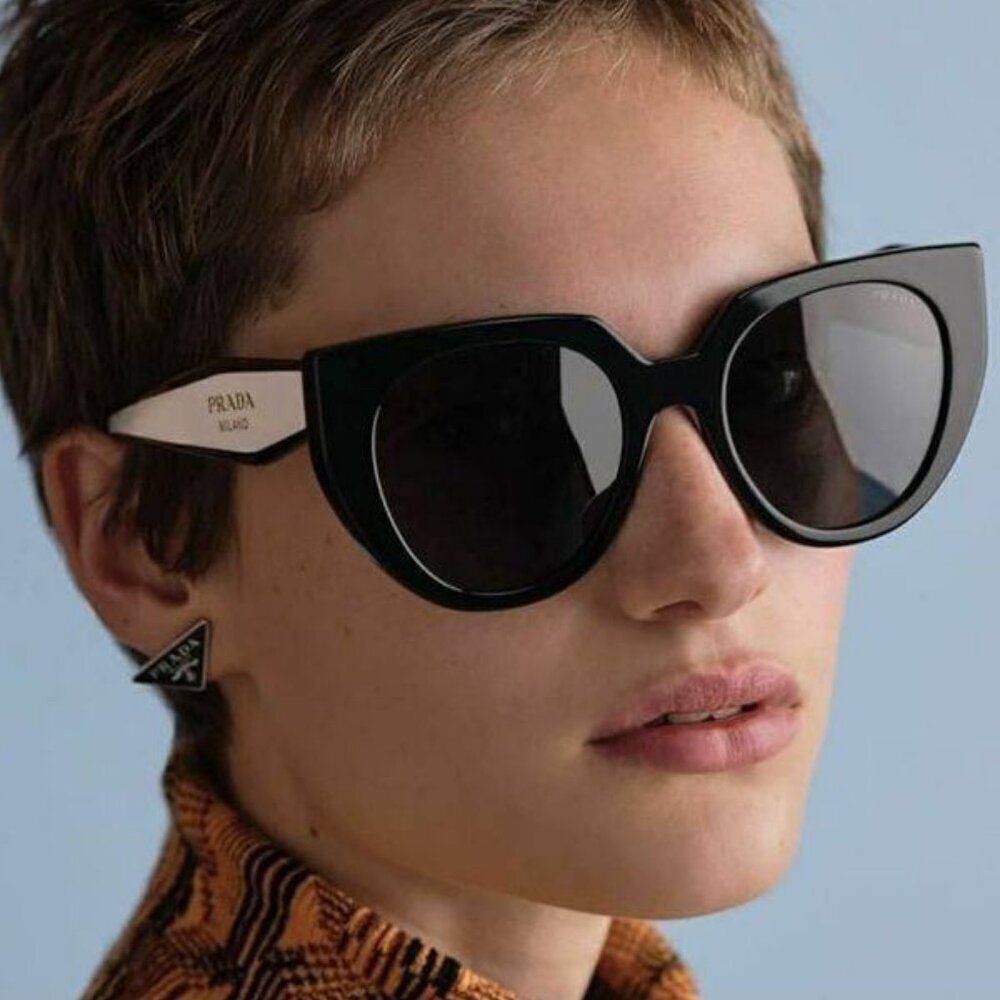 NEW Prada PR14WS 09Q-5S0 Black Talc Gray Cat Eye Oversized Women Sunglasses - Picture 2 of 13